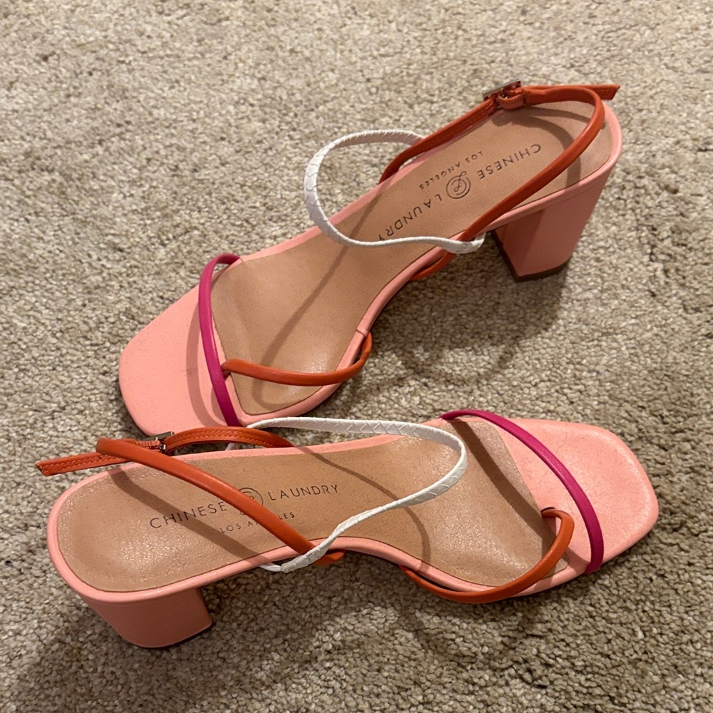 Yanna Orange and Hot Pink Strappy High Heel Sandals